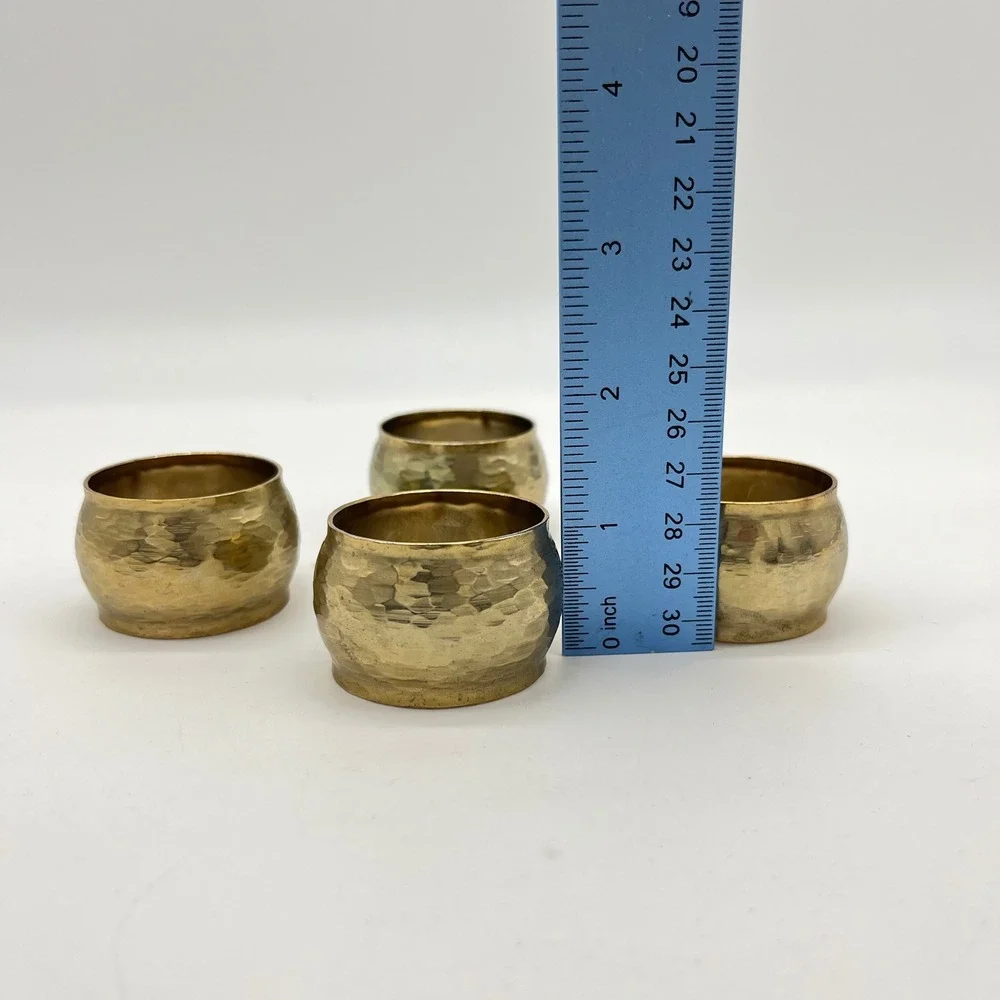 Vintage Hammered Brass Napkin Rings Set of 4 Table Decor Place‎ Setting